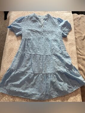Light Blue Eyelet Tiered Women’s Dress